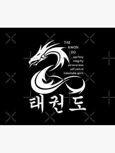 Martial Arts Dragon With Korean Taekwondo Symbols And 5 Tkd Tenets Tapestry Official Taekwondo Merch