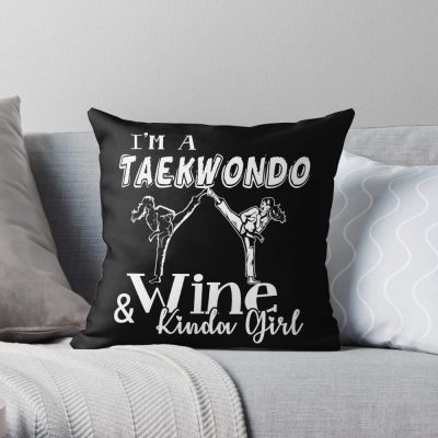 Taekwondo - Taekwondo And Wine Kinda Girl Throw Pillow Official Taekwondo Merch