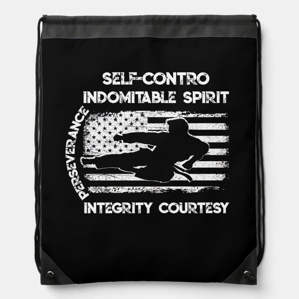 taekwondo 5 tenets martial arts sports usa flag drawstring bag - Taekwondo Gifts