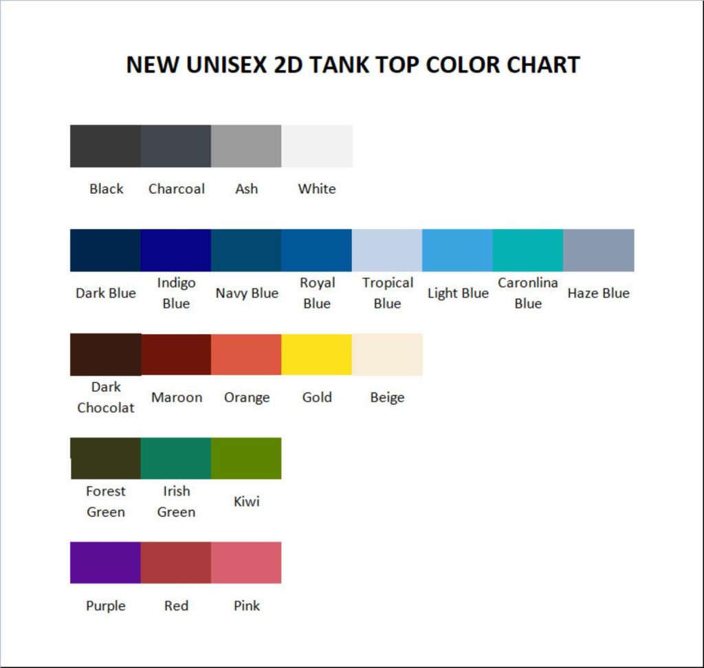 tank top color chart - Taekwondo Gifts